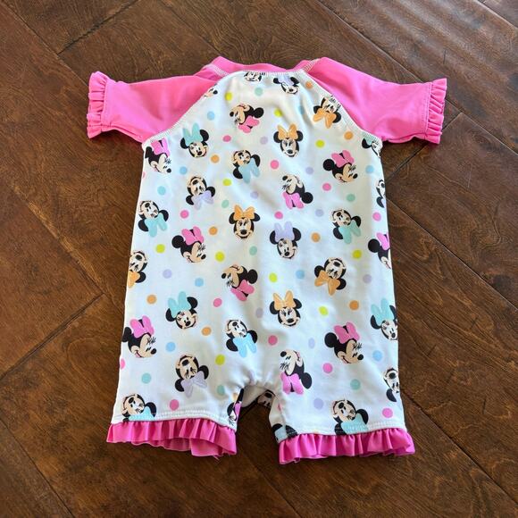 Disney Baby Girls 3-6 Months One Piece Rash Guard Swimsuit Minnie Mouse Pink - Picture 2 of 7